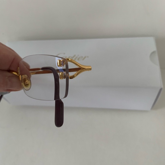 Cartier C Decor 22 K 135 Gold Plated and Burgundy Rectangle Rimless Eyewear - Picture 2 of 6